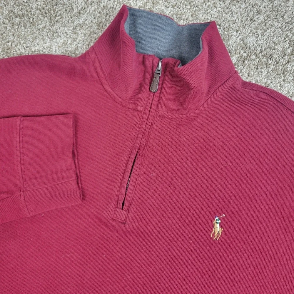 Polo Ralph Lauren Estate Rib Mens Large Solid Red Pony Stretch Knit Quarter Zip